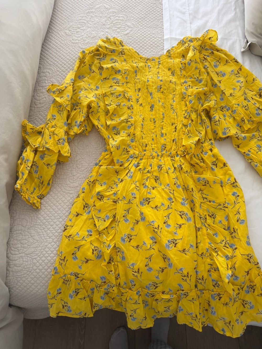 Yellow Floral Mini Dress - Vibrant Ruched Detail